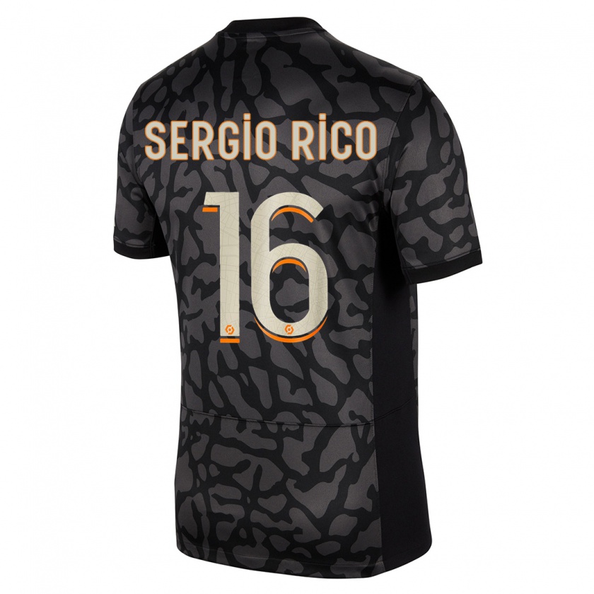 Kandiny Hombre Camiseta Sergio Rico #16 Negro Equipación Tercera 2023/24 La Camisa Chile