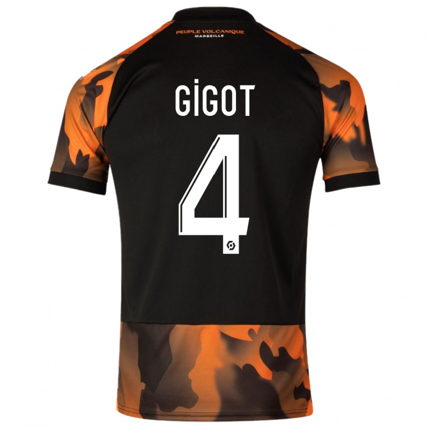 Kandiny Hombre Camiseta Samuel Gigot #4 Negro Naranja Equipación Tercera 2023/24 La Camisa Chile