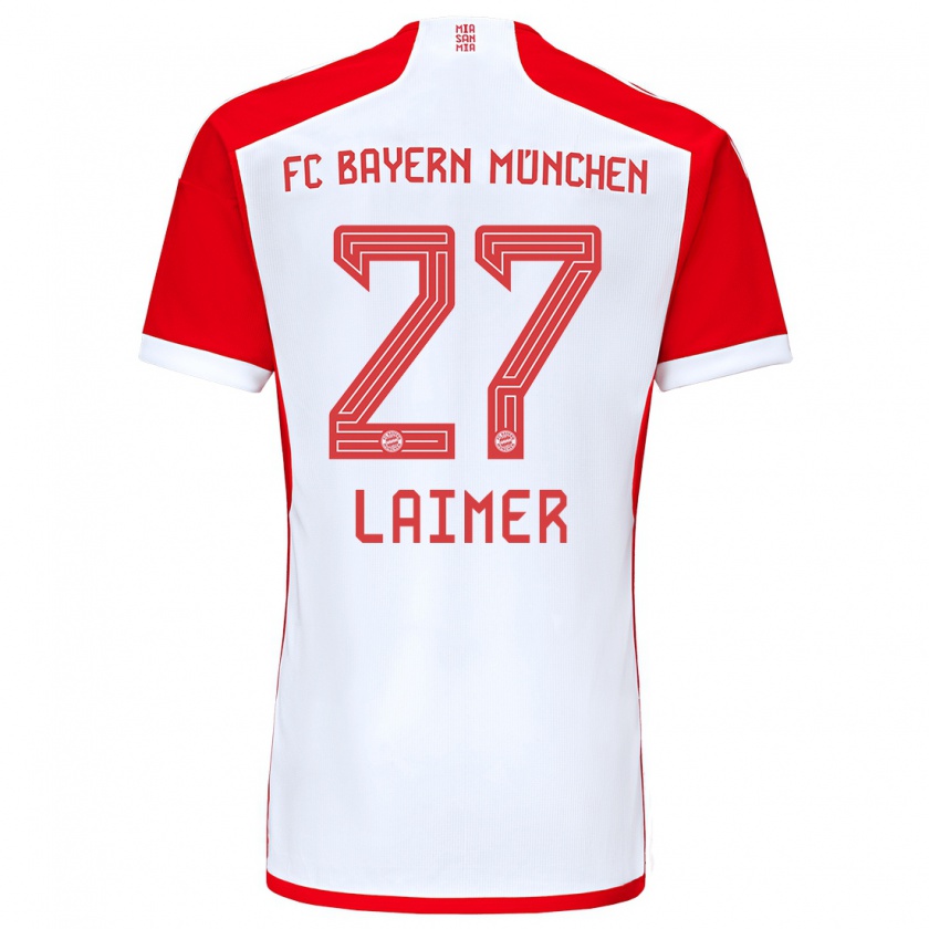 Kandiny Mujer Camiseta Konrad Laimer #27 Rojo Blanco 1ª Equipación 2023/24 La Camisa Chile