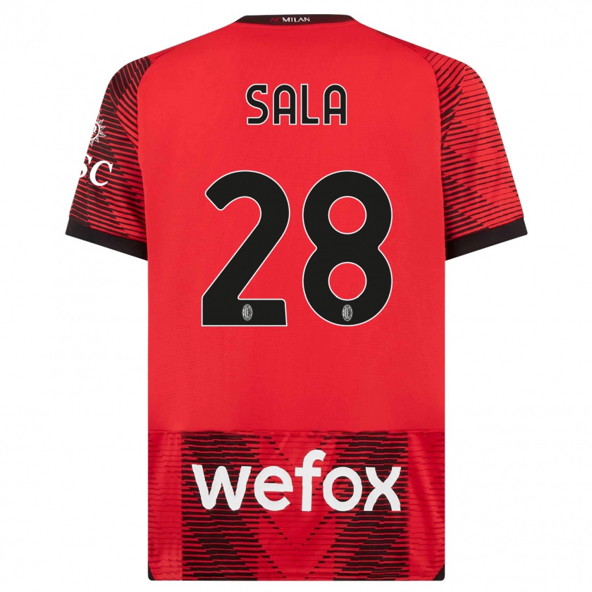 Kandiny Mujer Camiseta Emanuele Sala #28 Negro Rojo 1ª Equipación 2023/24 La Camisa Chile