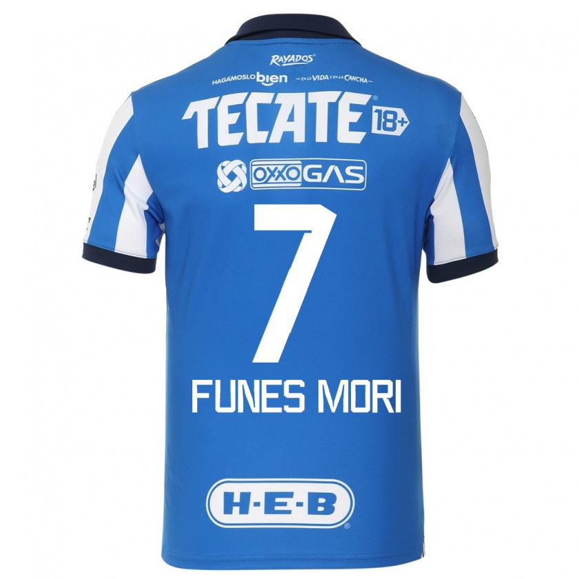 Kandiny Mujer Camiseta Rogelio Funes Mori #7 Azul Blanco 1ª Equipación 2023/24 La Camisa Chile