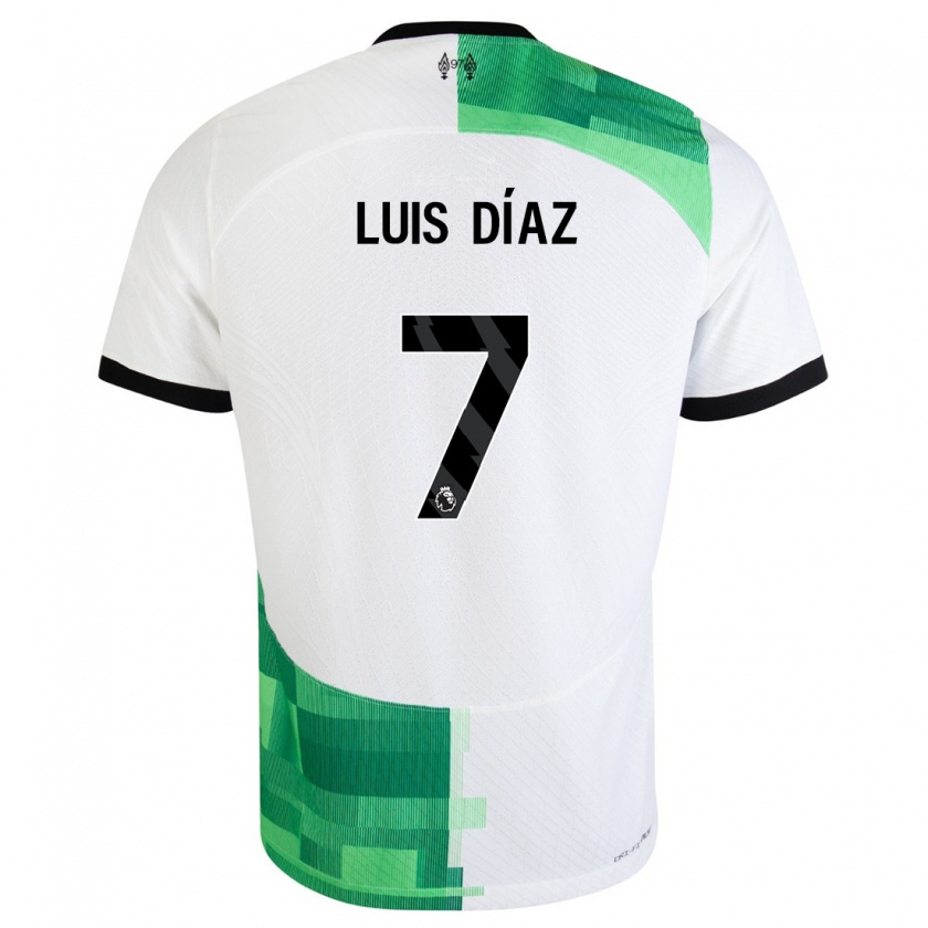 Kandiny Mujer Camiseta Luis Díaz #7 Blanco Verde 2ª Equipación 2023/24 La Camisa Chile