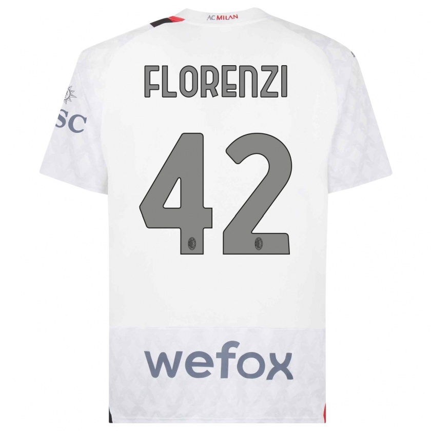 Kandiny Mujer Camiseta Alessandro Florenzi #42 Blanco 2ª Equipación 2023/24 La Camisa Chile