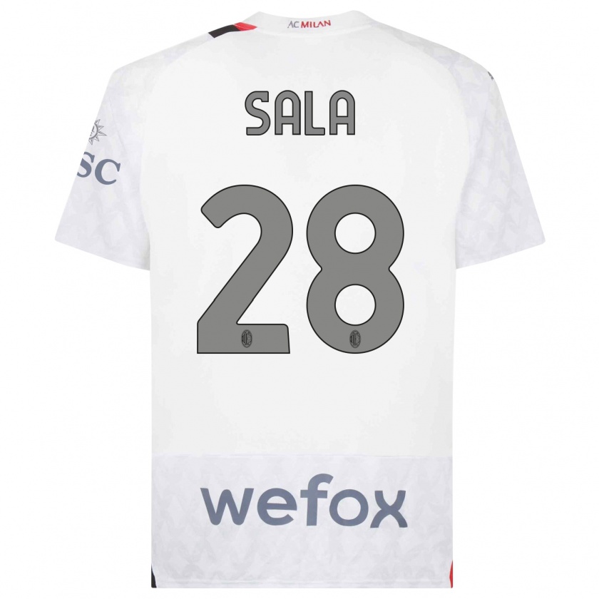 Kandiny Mujer Camiseta Emanuele Sala #28 Blanco 2ª Equipación 2023/24 La Camisa Chile