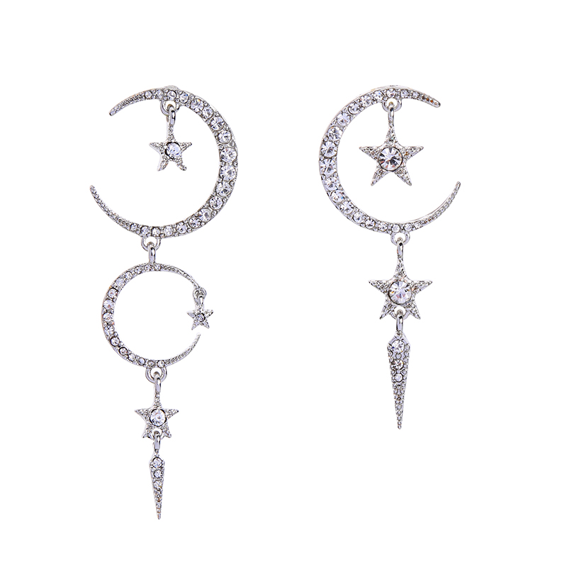 Kandiny - Symmetrical Star Moon Diamond Stud Earrings 00799 Kandiny ...
