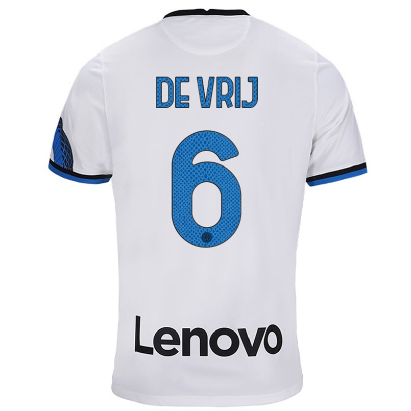 Niño Fútbol Camiseta Stefan De Vrij #6 Blanco Azul 2ª Equipación 2021/22 Camisa Chile