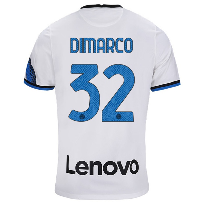 Niño Fútbol Camiseta Federico Dimarco #32 Blanco Azul 2ª Equipación 2021/22 Camisa Chile