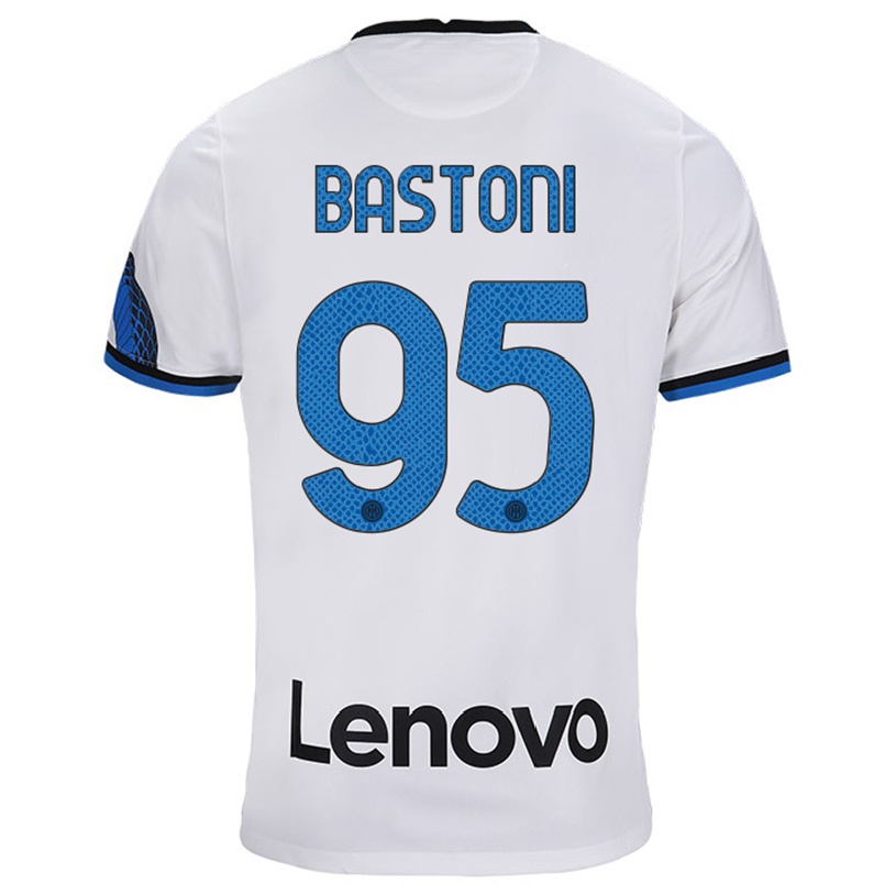 Niño Fútbol Camiseta Alessandro Bastoni #95 Blanco Azul 2ª Equipación 2021/22 Camisa Chile