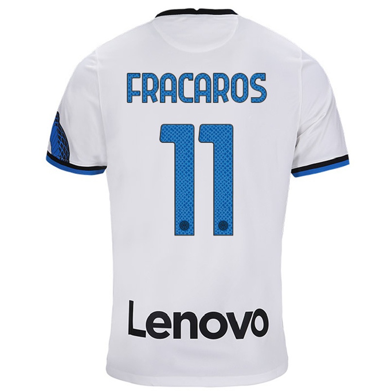 Niño Fútbol Camiseta Caterina Fracaros #11 Blanco Azul 2ª Equipación 2021/22 Camisa Chile