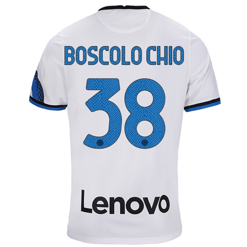 Niño Fútbol Camiseta Riccardo Boscolo Chio #38 Blanco Azul 2ª Equipación 2021/22 Camisa Chile