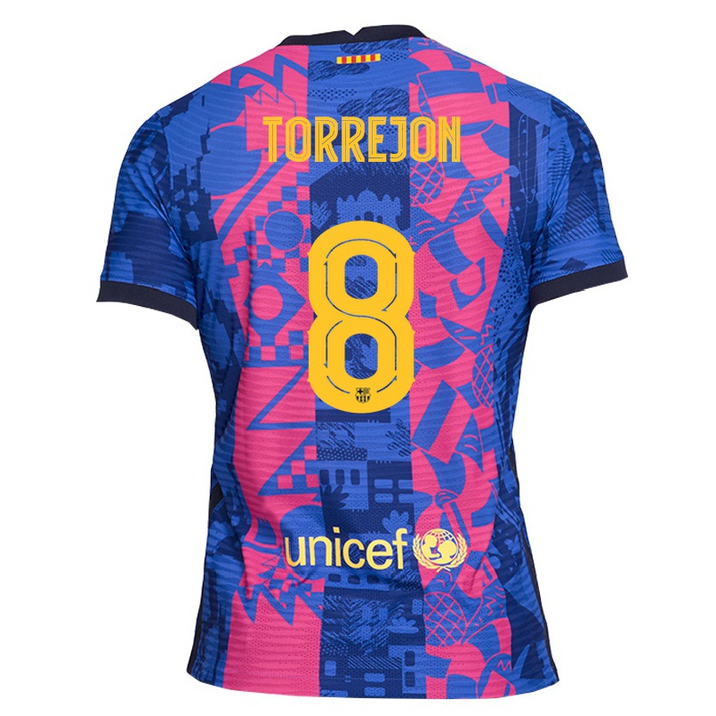 Niño Fútbol Camiseta Marta Torrejon #8 Rosa Azul 3ª Equipación 2021/22 La Camisa Chile
