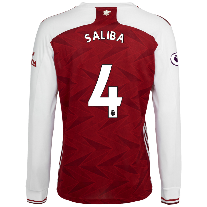 Niño Fútbol Camiseta William Saliba #4 1ª Equipación Blanco Roja 2020/21 La Camisa Chile