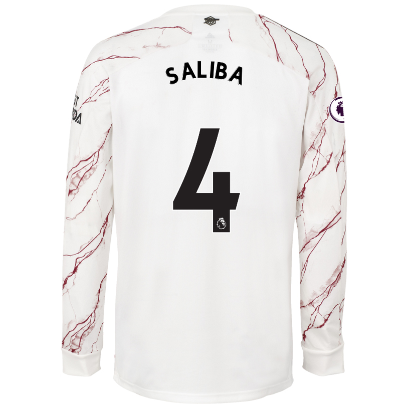 Niño Fútbol Camiseta William Saliba #4 2ª Equipación Blanco 2020/21 La Camisa Chile