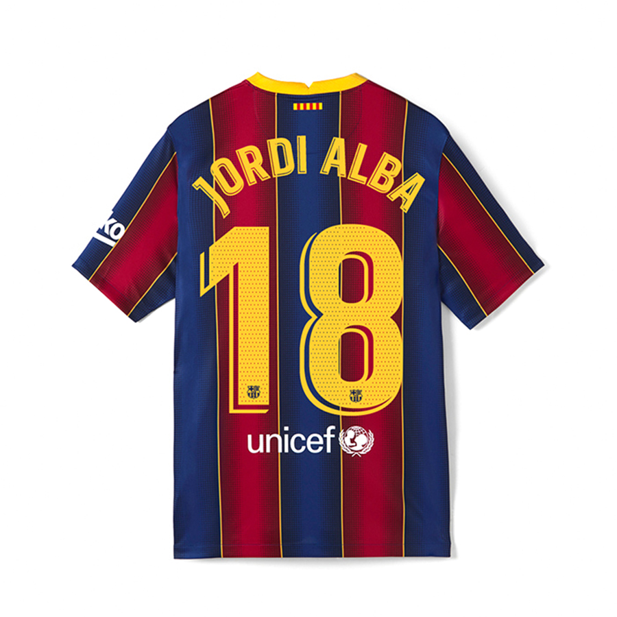 Niño Fútbol Camiseta Jordi Alba #18 1ª Equipación Rojo Azul 2020/21 La Camisa Chile