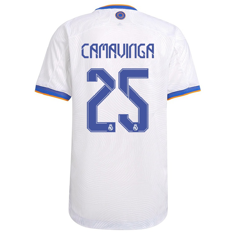 Hombre Fútbol Camiseta Eduardo Camavinga #25 Blanco 1ª Equipación 2021/22 La Camisa Chile