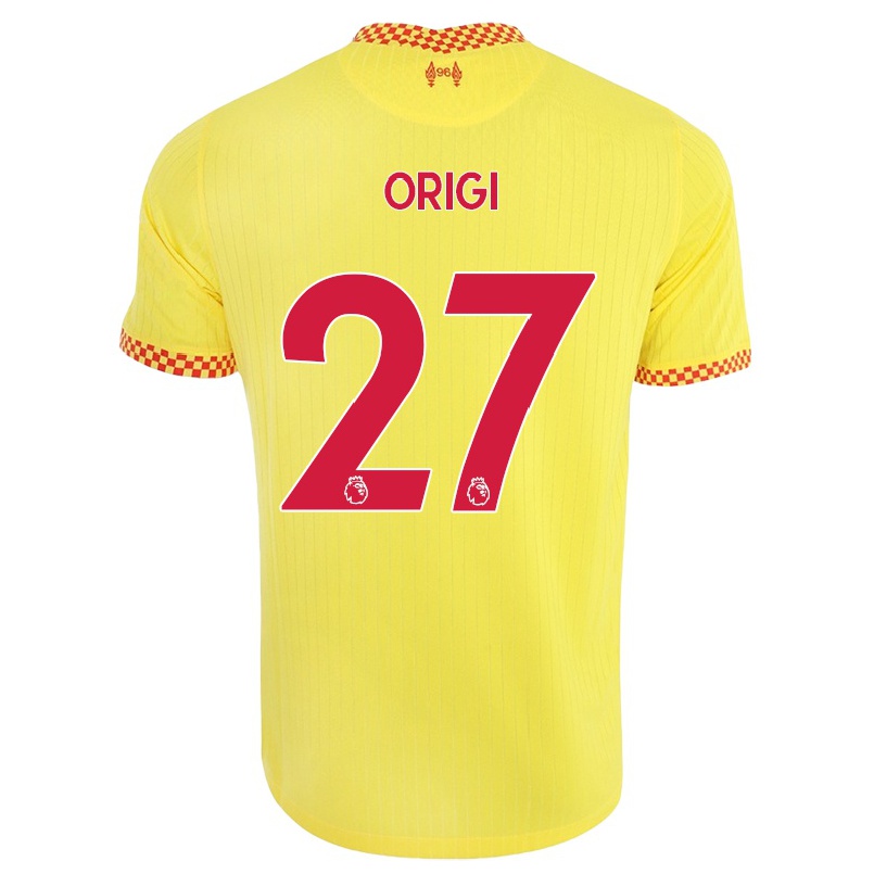 Hombre Fútbol Camiseta Divock Origi #27 Amarillo 3ª Equipación 2021/22 La Camisa Chile