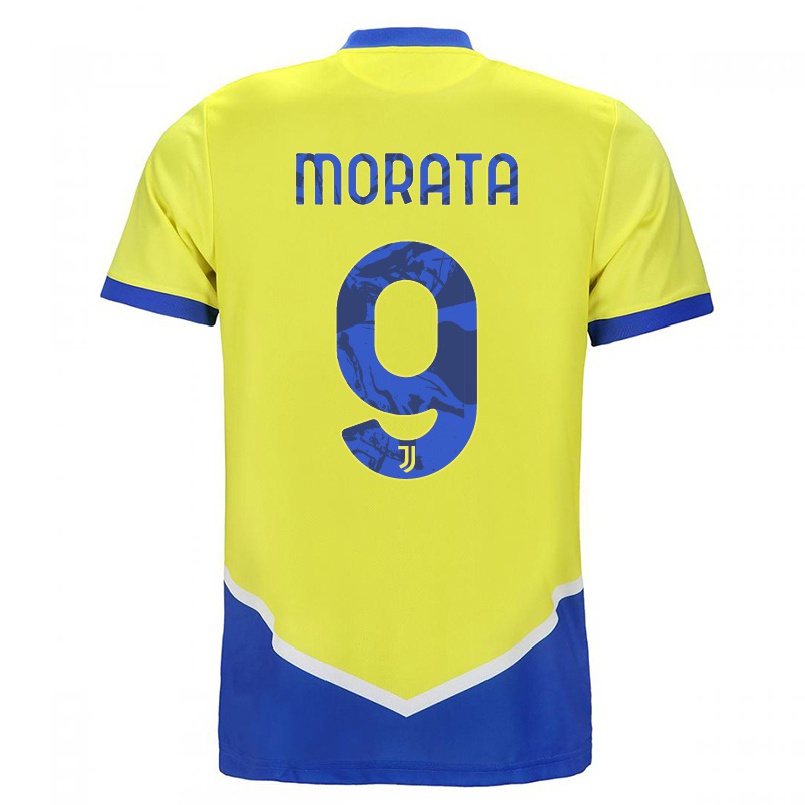 Hombre Fútbol Camiseta Alvaro Morata #9 Azul Amarillo 3ª Equipación 2021/22 La Camisa Chile