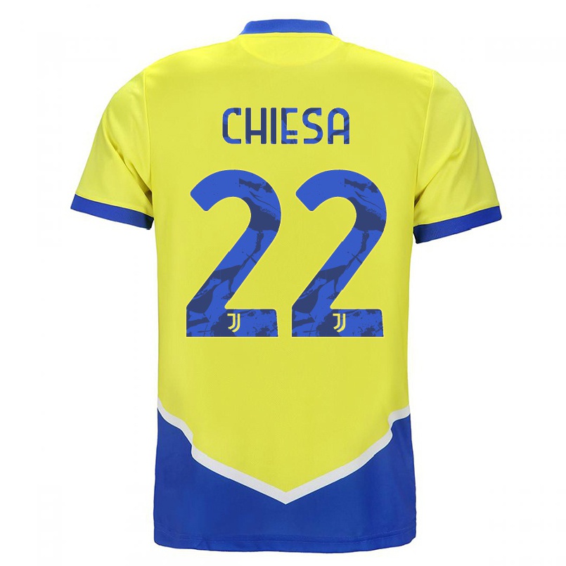 Hombre Fútbol Camiseta Federico Chiesa #22 Azul Amarillo 3ª Equipación 2021/22 La Camisa Chile