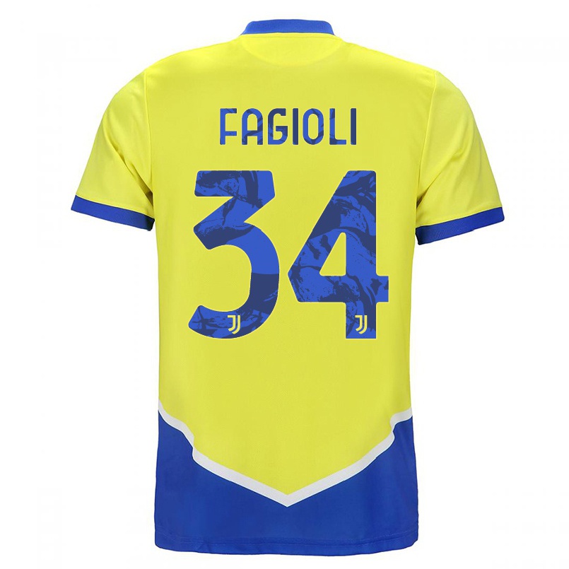 Hombre Fútbol Camiseta Nicolo Fagioli #34 Azul Amarillo 3ª Equipación 2021/22 La Camisa Chile