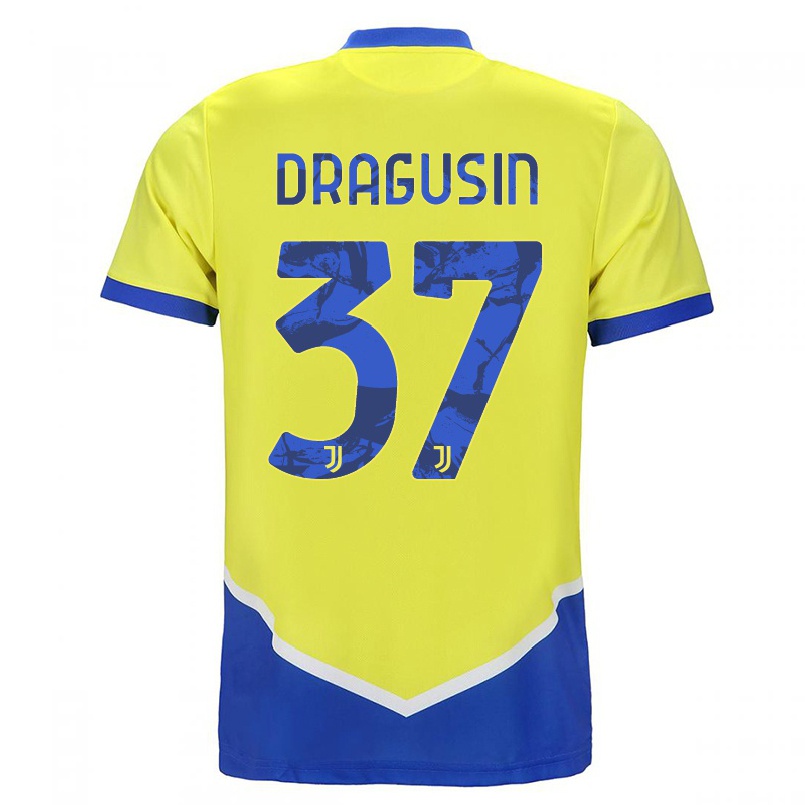 Hombre Fútbol Camiseta Radu Dragusin #37 Azul Amarillo 3ª Equipación 2021/22 La Camisa Chile