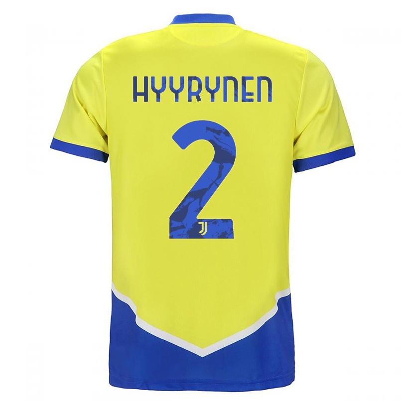 Hombre Fútbol Camiseta Tuija Hyyrynen #2 Azul Amarillo 3ª Equipación 2021/22 La Camisa Chile