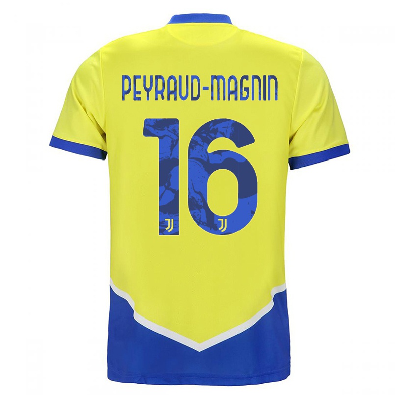 Hombre Fútbol Camiseta Pauline Peyraud-magnin #16 Azul Amarillo 3ª Equipación 2021/22 La Camisa Chile