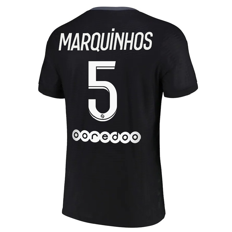 Hombre Fútbol Camiseta Marquinhos #5 Negro 3ª Equipación 2021/22 La Camisa Chile