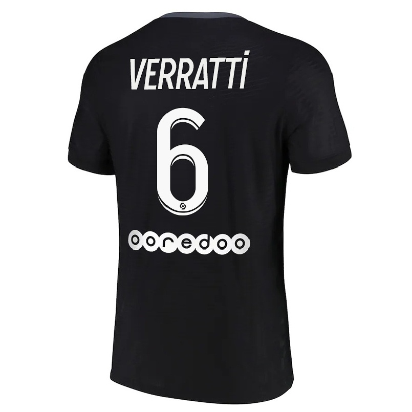 Hombre Fútbol Camiseta Marco Verratti #6 Negro 3ª Equipación 2021/22 La Camisa Chile