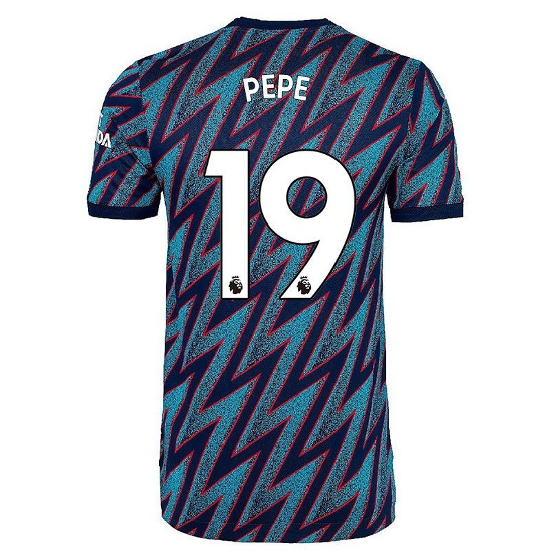 Hombre Fútbol Camiseta Nicolas Pepe #19 Azul Negro 3ª Equipación 2021/22 La Camisa Chile