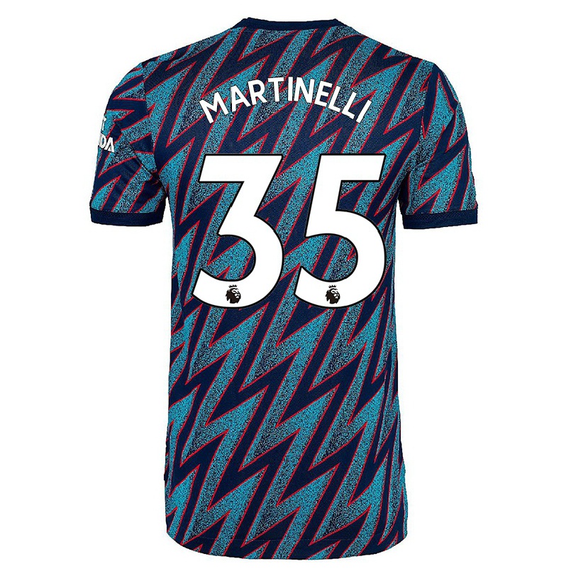 Hombre Fútbol Camiseta Gabriel Martinelli #35 Azul Negro 3ª Equipación 2021/22 La Camisa Chile