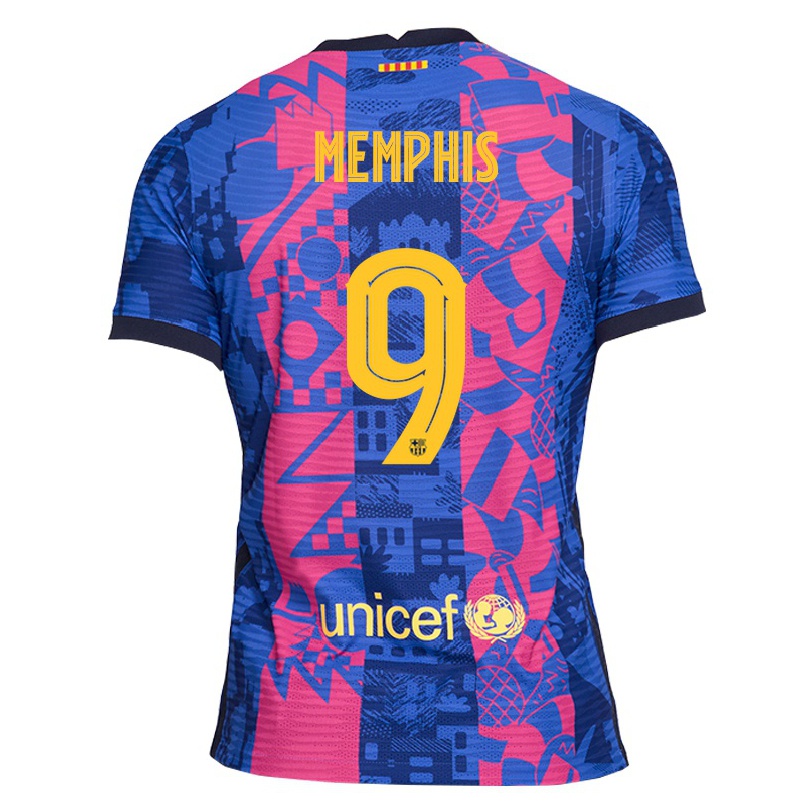 Hombre Fútbol Camiseta Memphis Depay #9 Rosa Azul 3ª Equipación 2021/22 La Camisa Chile