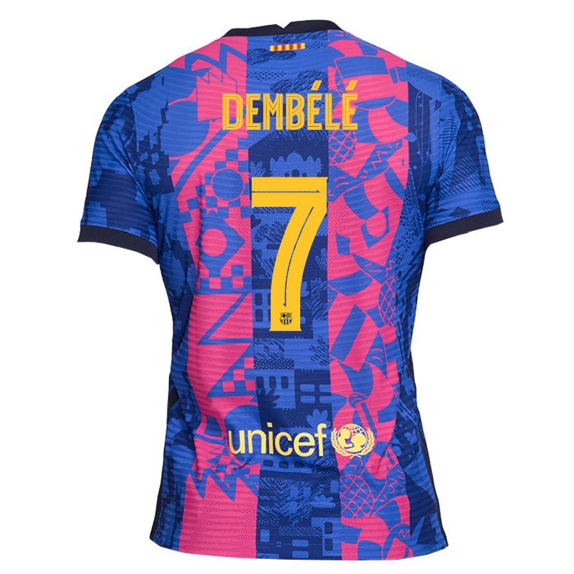 Hombre Fútbol Camiseta Ousmane Dembele #7 Rosa Azul 3ª Equipación 2021/22 La Camisa Chile