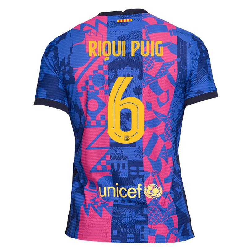 Hombre Fútbol Camiseta Riqui Puig #6 Rosa Azul 3ª Equipación 2021/22 La Camisa Chile