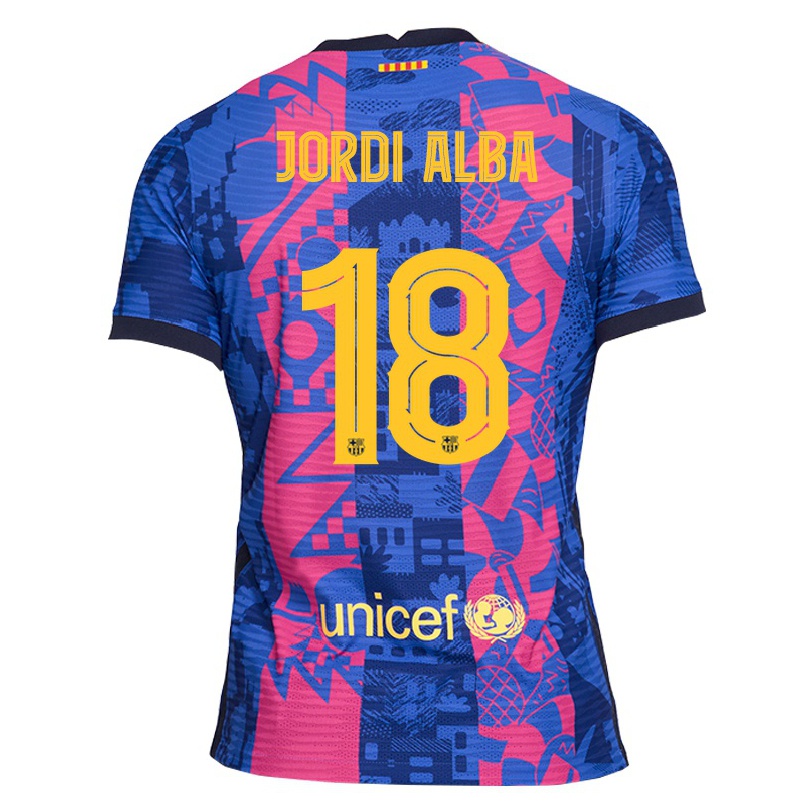 Hombre Fútbol Camiseta Jordi Alba #18 Rosa Azul 3ª Equipación 2021/22 La Camisa Chile
