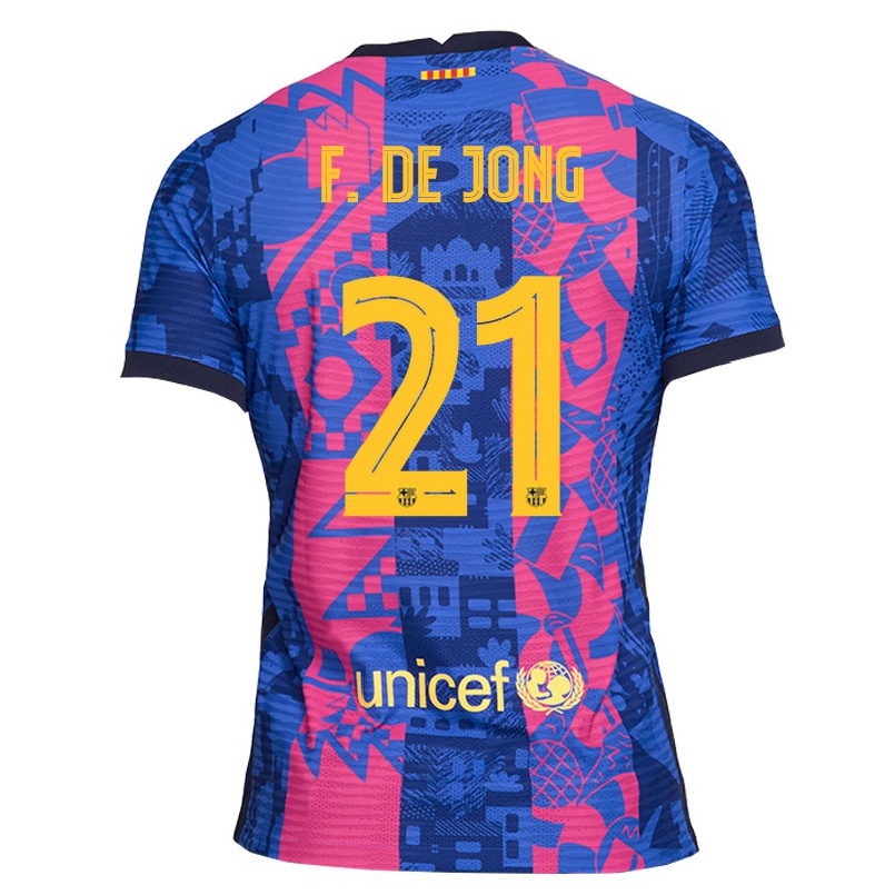 Hombre Fútbol Camiseta Frenkie De Jong #21 Rosa Azul 3ª Equipación 2021/22 La Camisa Chile