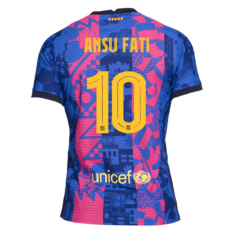 Hombre Fútbol Camiseta Ansu Fati #10 Rosa Azul 3ª Equipación 2021/22 La Camisa Chile