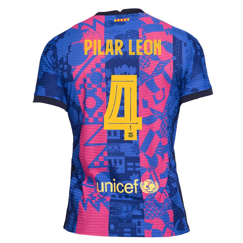Hombre Fútbol Camiseta Maria Pilar Leon #4 Rosa Azul 3ª Equipación 2021/22 La Camisa Chile