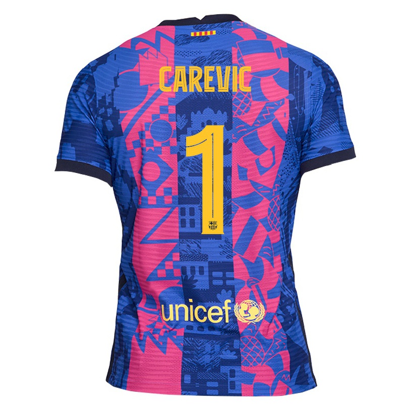 Hombre Fútbol Camiseta Lazar Carevic #1 Rosa Azul 3ª Equipación 2021/22 La Camisa Chile