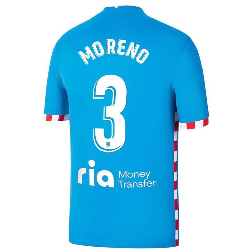 Hombre Fútbol Camiseta Marco Moreno #3 Azul 3ª Equipación 2021/22 La Camisa Chile