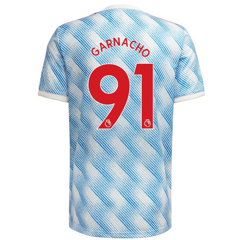 Mujer Fútbol Camiseta Alejandro Garnacho #91 Azul Blanco 2ª Equipación 2021/22 La Camisa Chile