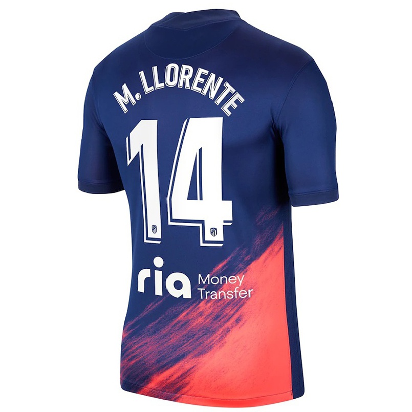 Mujer Fútbol Camiseta Marcos Llorente #14 Azul Oscuro Naranja 2ª Equipación 2021/22 La Camisa Chile