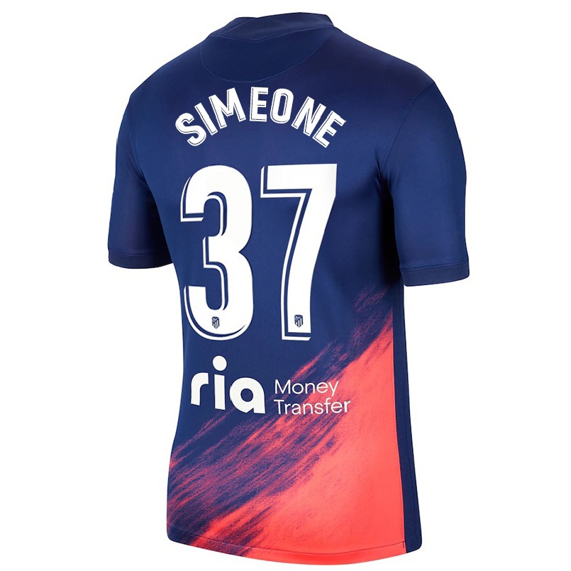 Mujer Fútbol Camiseta Giuliano Simeone #37 Azul Oscuro Naranja 2ª Equipación 2021/22 La Camisa Chile