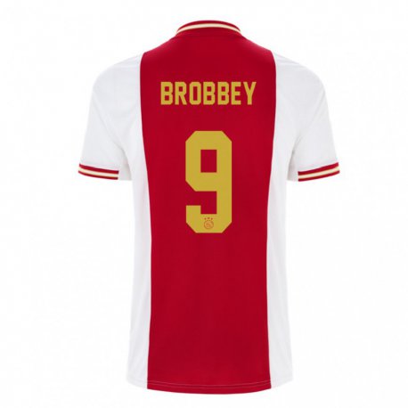 Kandiny Niño Camiseta Brian Brobbey #9 Rojo Oscuro Blanco 1ª Equipación 2022/23 La Camisa Chile