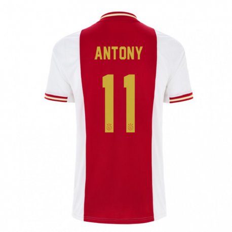 Kandiny Niño Camiseta Antony #11 Rojo Oscuro Blanco 1ª Equipación 2022/23 La Camisa Chile