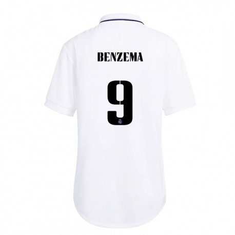 Kandiny Niño Camiseta Karim Benzema #9 Blanco Púrpura 1ª Equipación 2022/23 La Camisa Chile