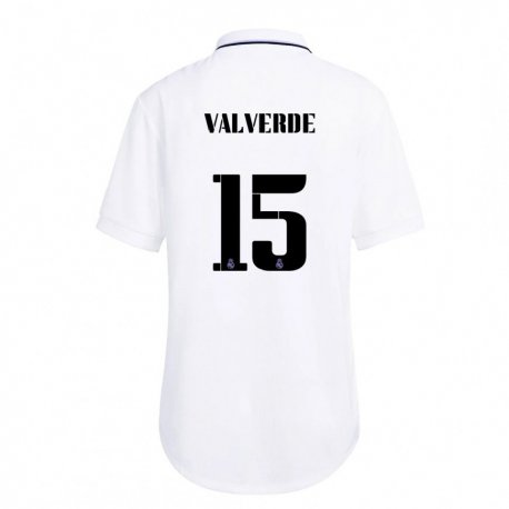 Kandiny Niño Camiseta Federico Valverde #15 Blanco Púrpura 1ª Equipación 2022/23 La Camisa Chile