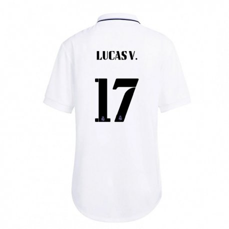 Kandiny Niño Camiseta Lucas Vazquez #17 Blanco Púrpura 1ª Equipación 2022/23 La Camisa Chile