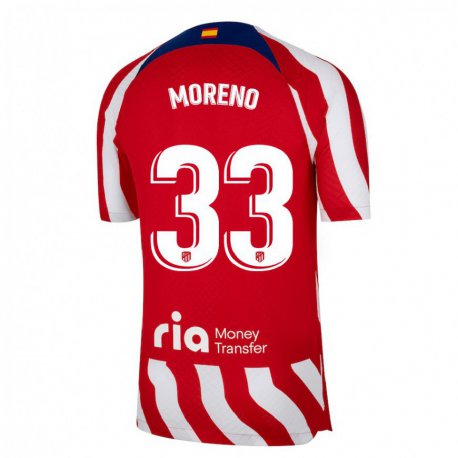 Kandiny Niño Camiseta Alberto Moreno #33 Rojo Blanco Azul 1ª Equipación 2022/23 La Camisa Chile