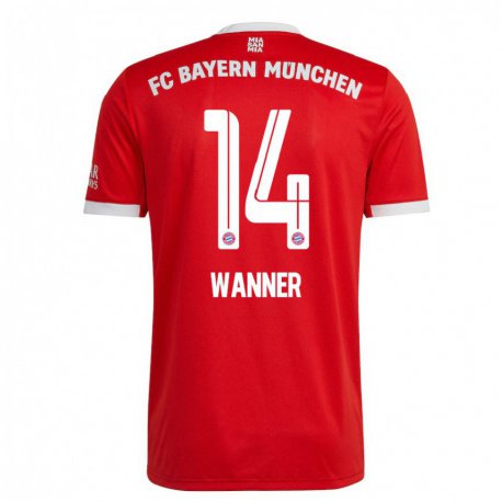 Kandiny Niño Camiseta Paul Wanner #14 Neon Rojo Blanco 1ª Equipación 2022/23 La Camisa Chile