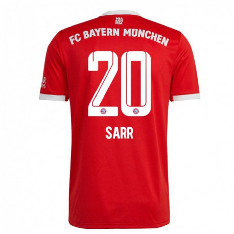 Kandiny Niño Camiseta Bouna Sarr #20 Neon Rojo Blanco 1ª Equipación 2022/23 La Camisa Chile